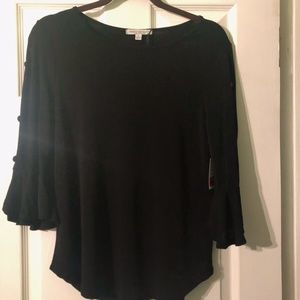 Green  Envelope Black Button Sleeve Top